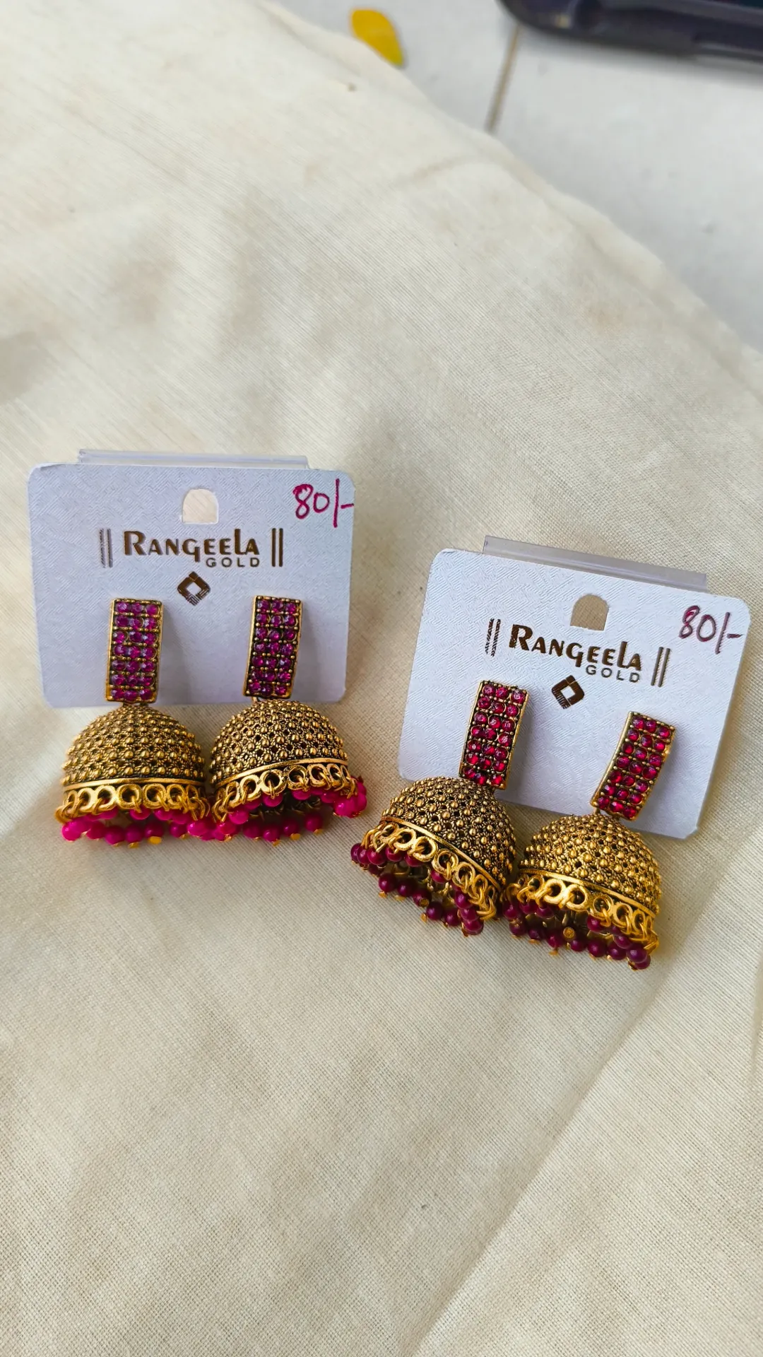 Stone Jhumka [SKU-050] (Red)