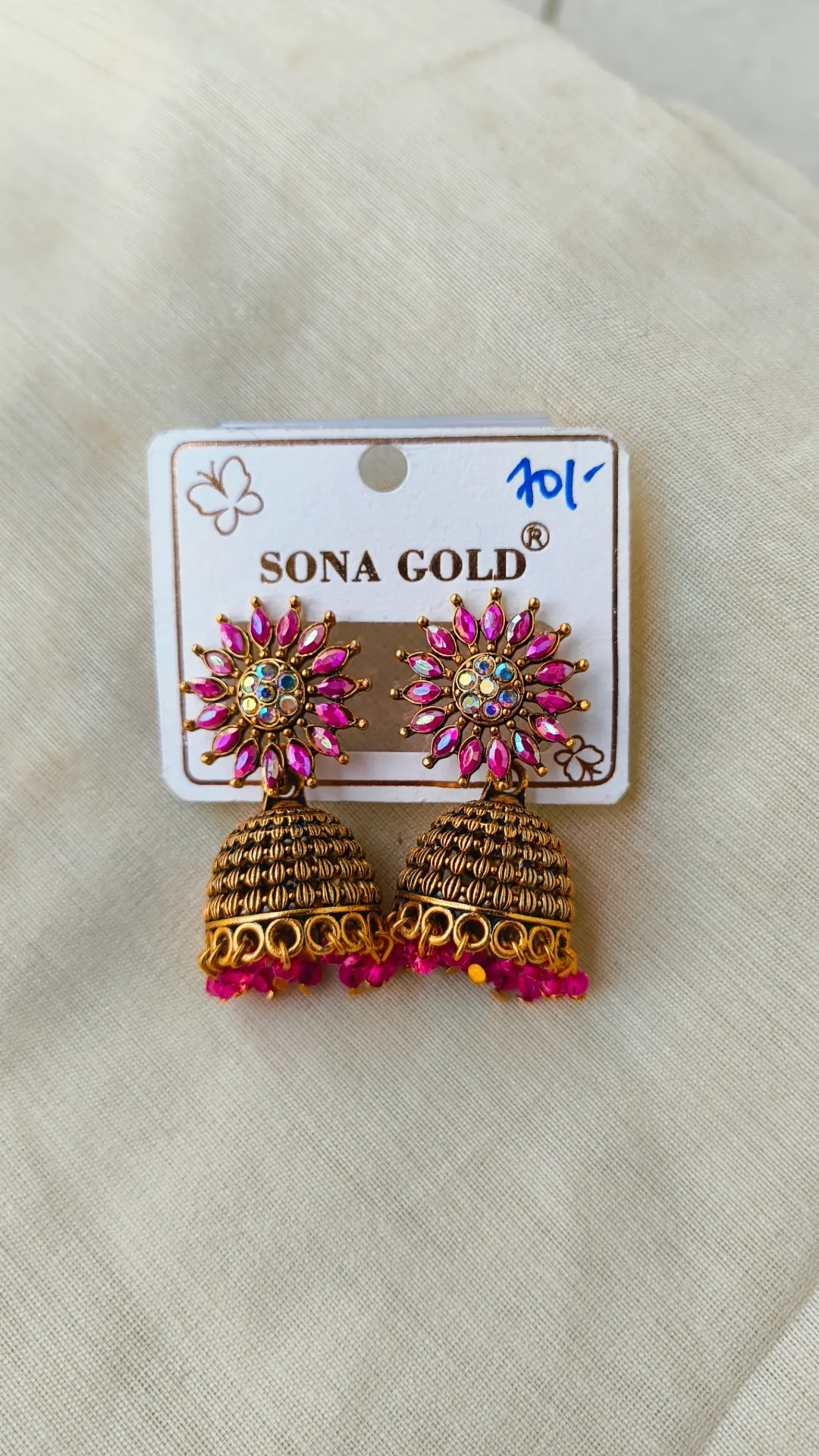 Rainbow Stone Jhumka -[SKU-057] (Pink)